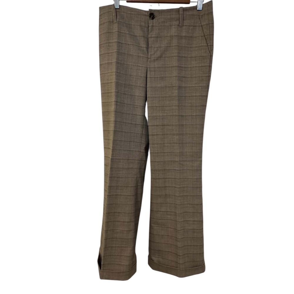 Bob Timberlake Trousers Womens 8 Brown Plaid Wool Blend Cuffed Wide Leg Pants